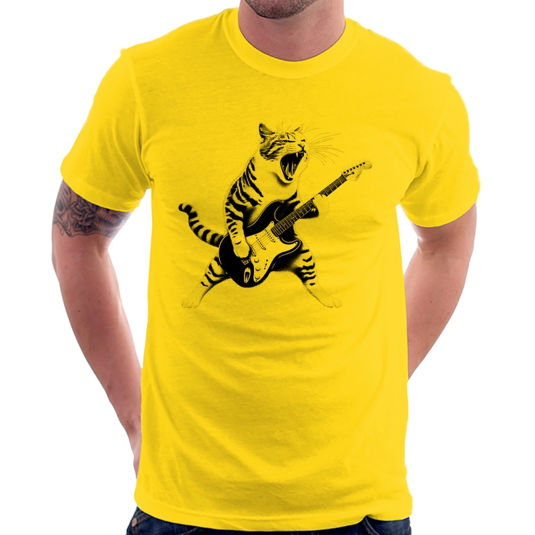 Camiseta Gato Guitarrista - Amarela