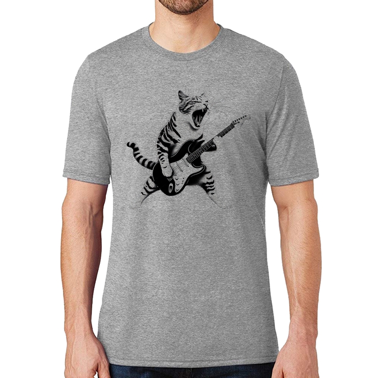 Camiseta Gato Guitarrista - Cinza