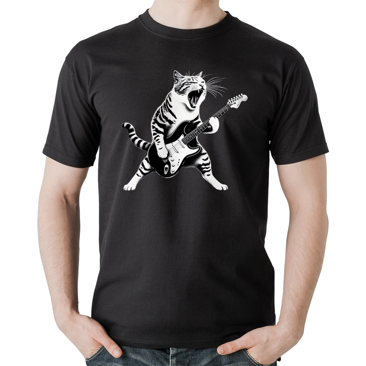 Camiseta Algodão Gato Guitarrista