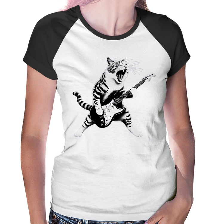 Baby Look Raglan Gato Guitarrista