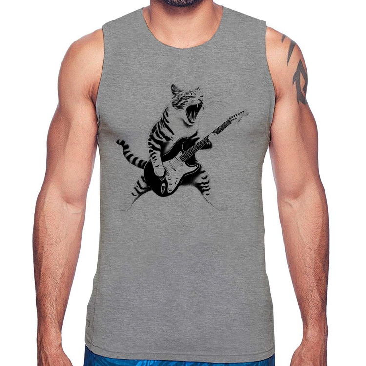 Regata Gato Guitarrista - Cinza