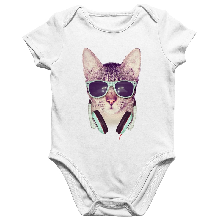 Body Bebê Algodão Gato Headphone - Branco