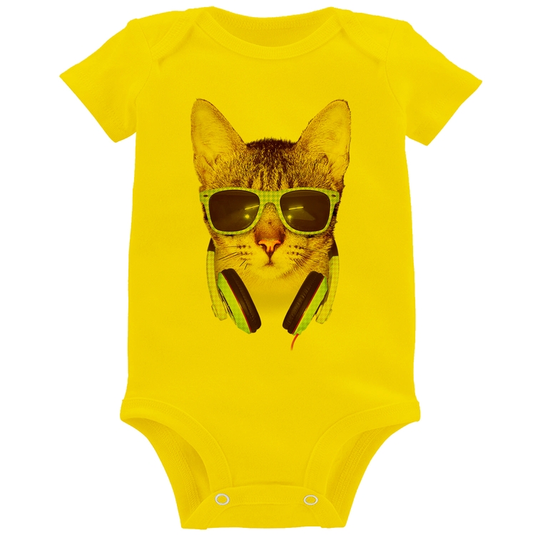 Body Bebê Gato Headphone - Amarelo