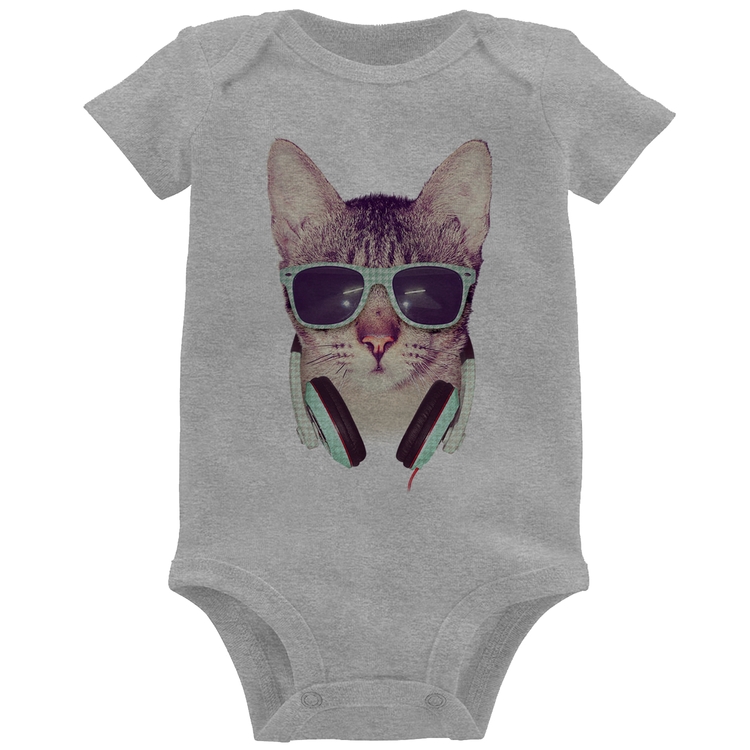 Body Bebê Gato Headphone - Cinza