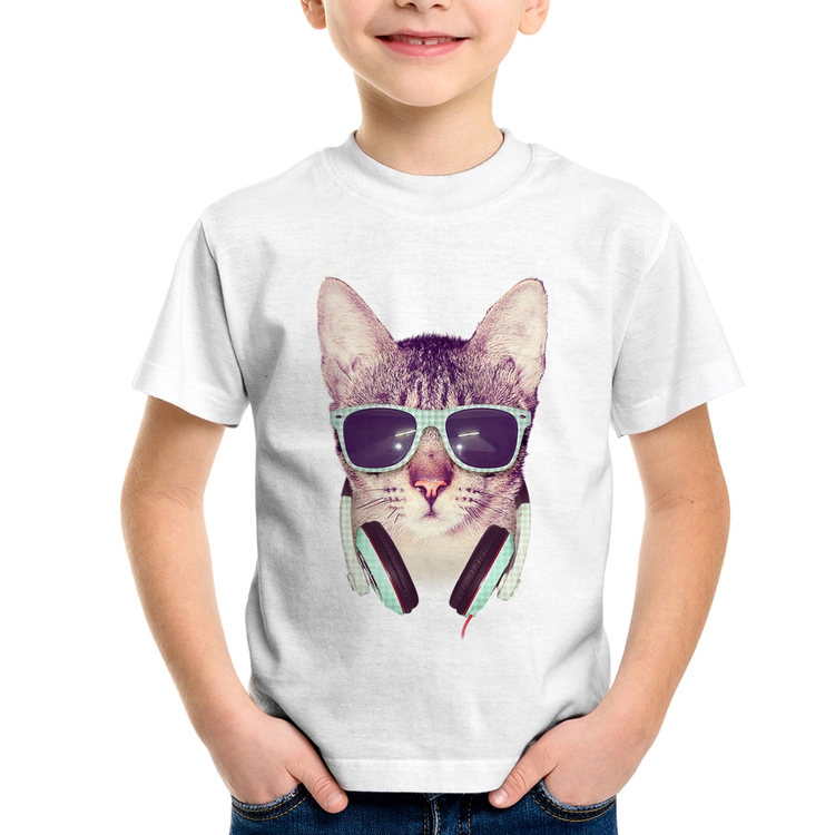 Camiseta Infantil Gato Headphone