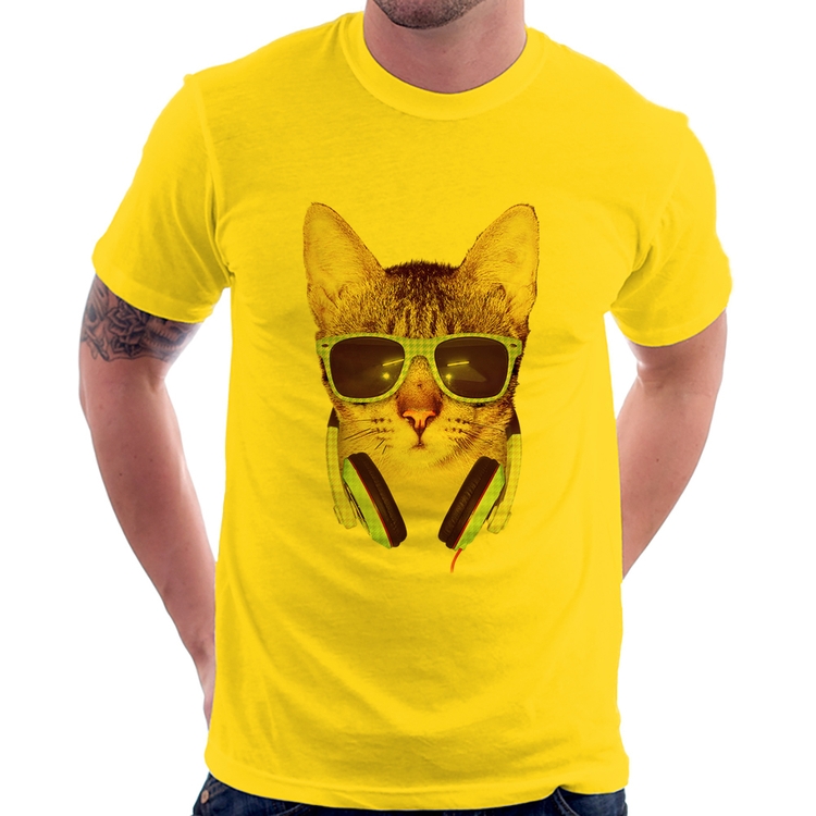 Camiseta Gato Headphone - Amarela