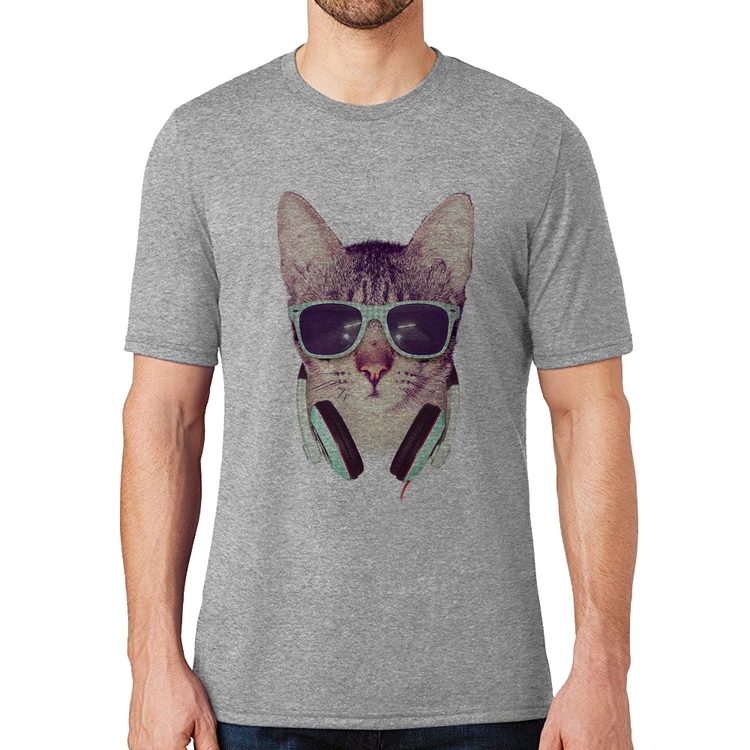 Camiseta Gato Headphone - Cinza