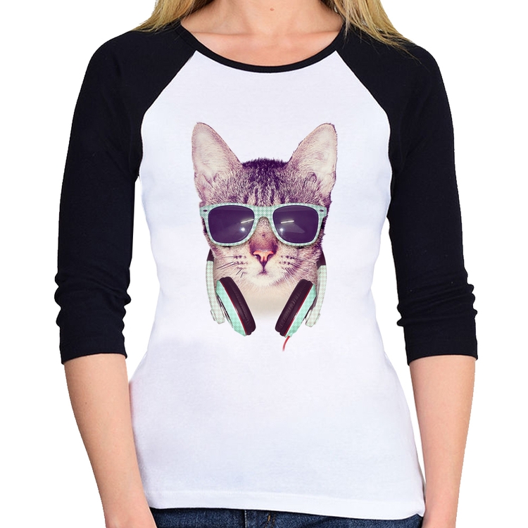 Baby Look Raglan Gato Headphone Manga 3/4