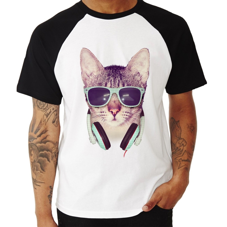Camiseta Raglan Gato Headphone