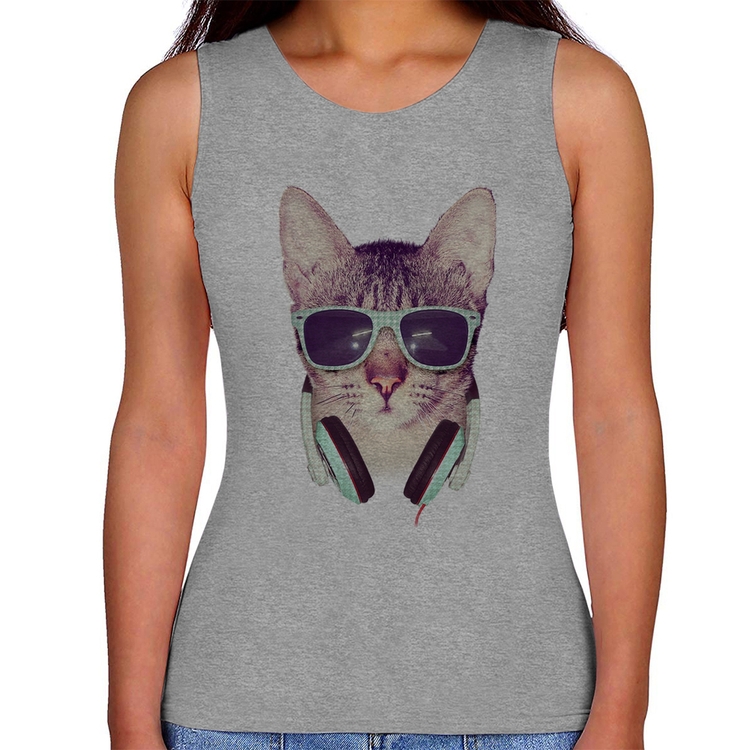 Regata Feminina Gato Headphone - Cinza