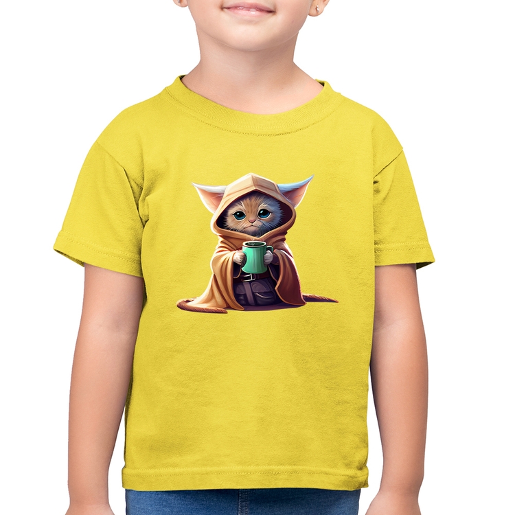 Camiseta Algodão Infantil Gato Jedi - Amarelo Canário