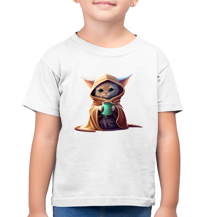 Camiseta Algodão Infantil Gato Jedi - Branca