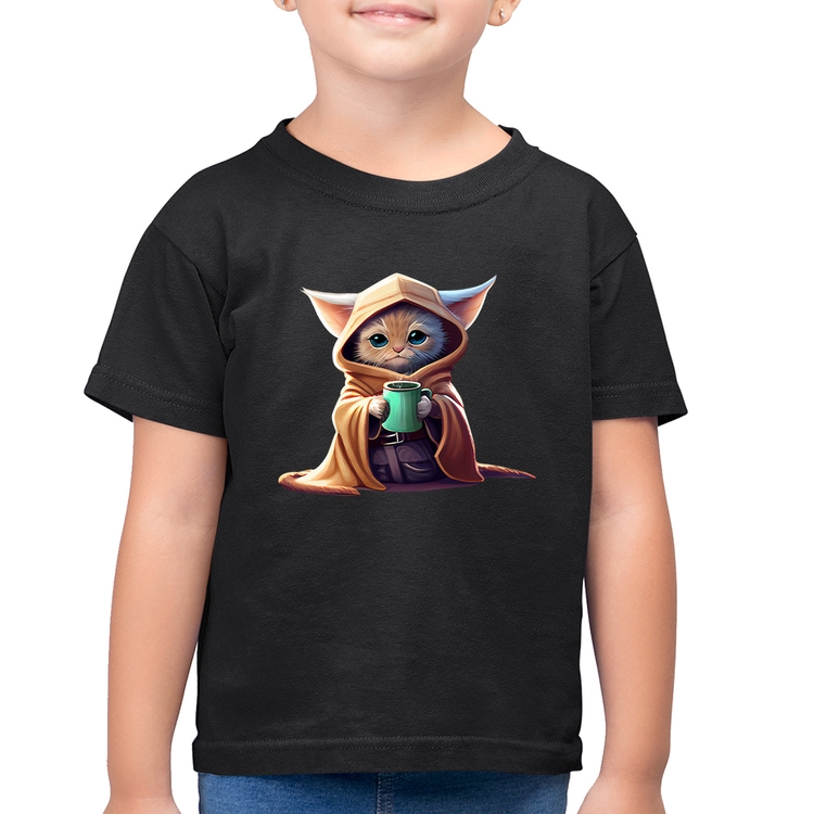 Camiseta Algodão Infantil Gato Jedi