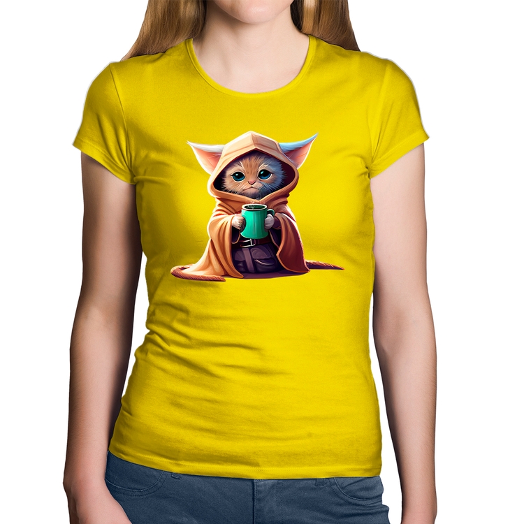 Baby Look Algodão Gato Jedi - Amarela