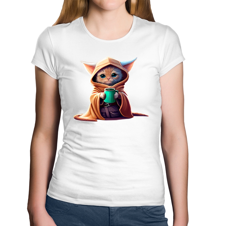 Baby Look Algodão Gato Jedi - Branca