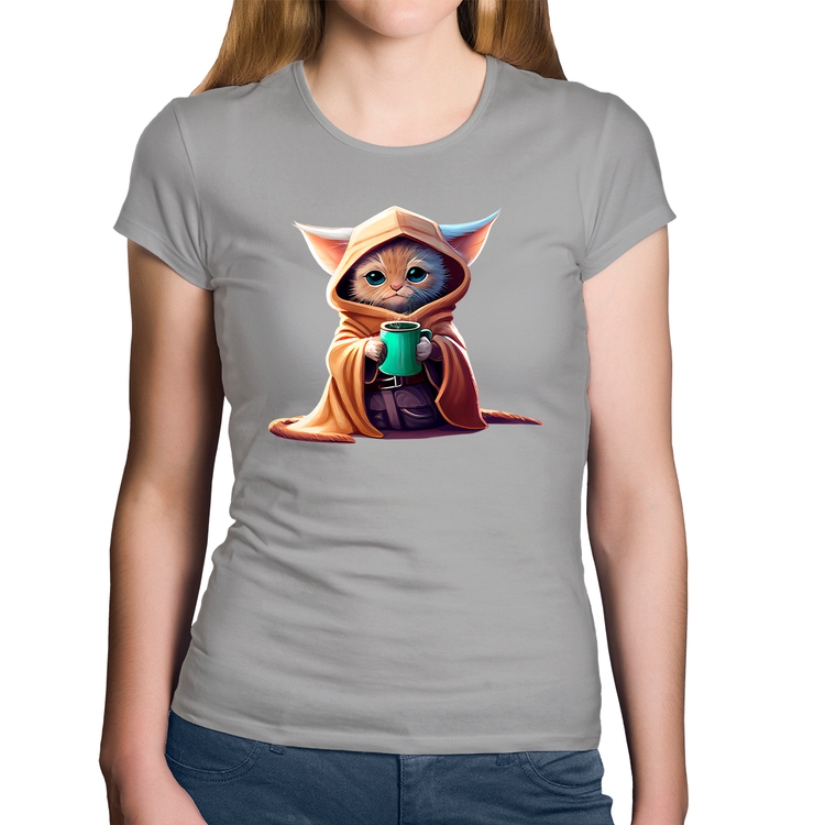 Baby Look Algodão Gato Jedi - Cinza