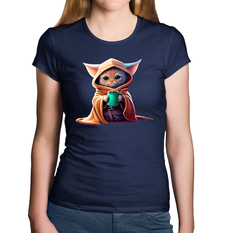 Baby Look Algodão Gato Jedi - Marinho