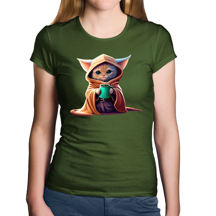 Baby Look Algodão Gato Jedi - Musgo