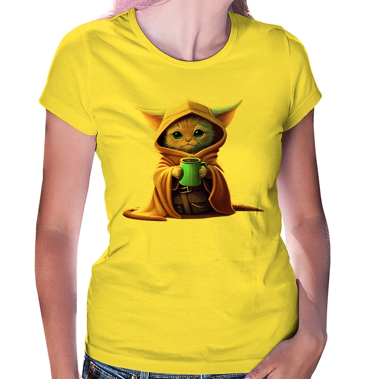 Baby Look Gato Jedi - Amarela
