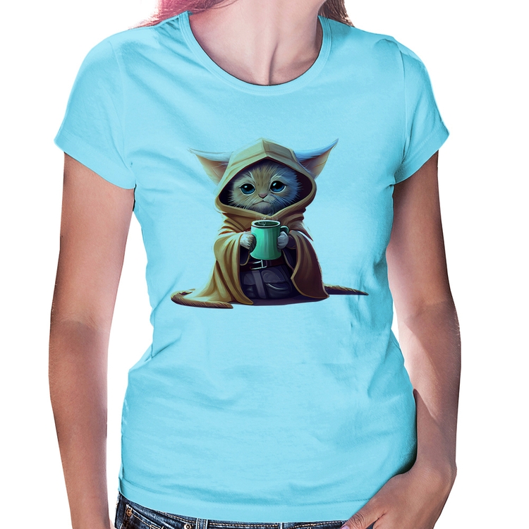 Baby Look Gato Jedi - Azul Bebê