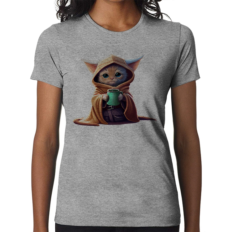 Baby Look Gato Jedi - Cinza