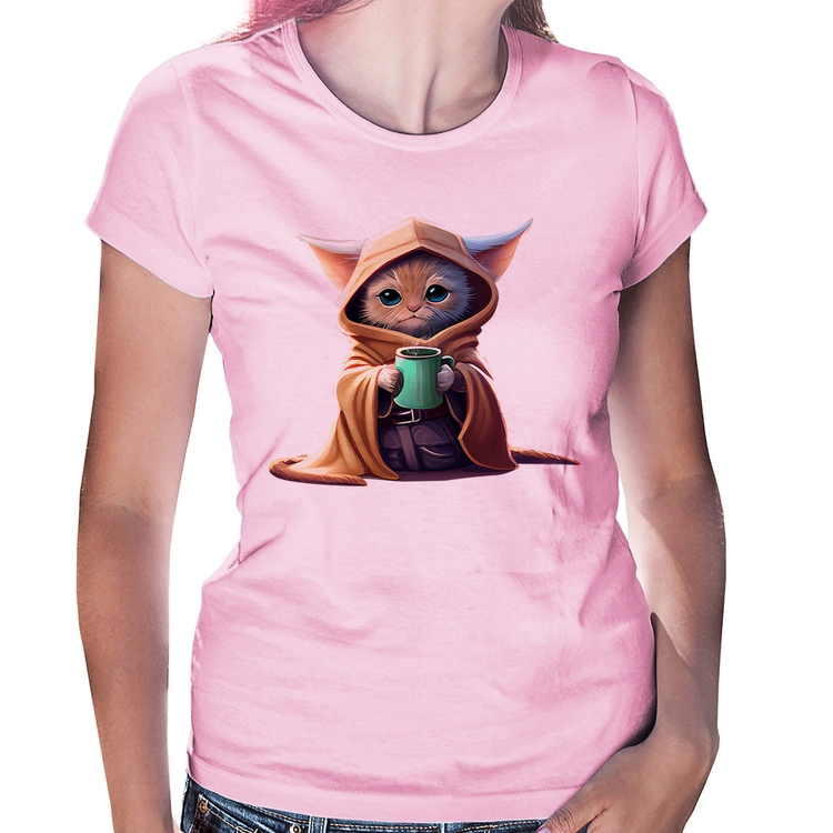 Baby Look Gato Jedi - Rosa Bebê