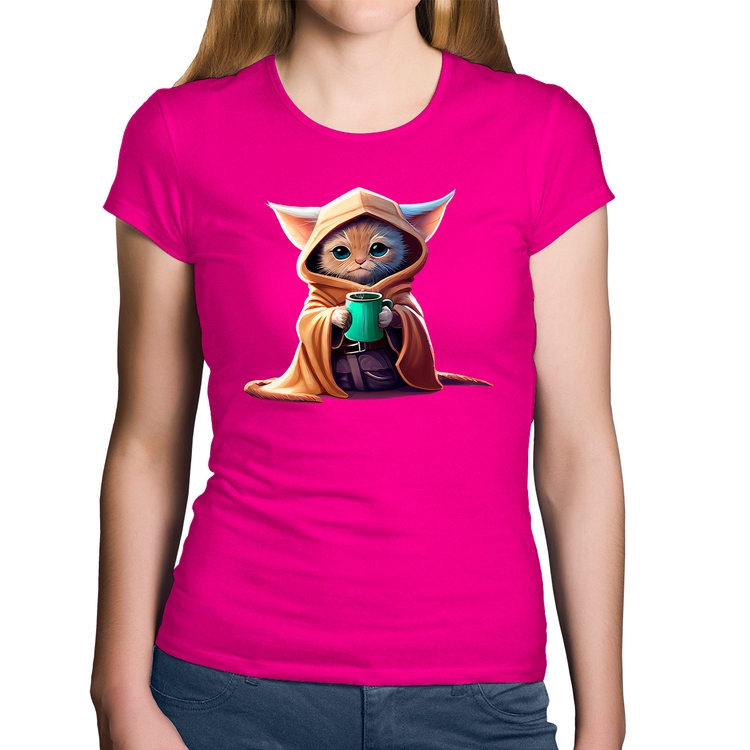 Baby Look Algodão Gato Jedi - Rosa