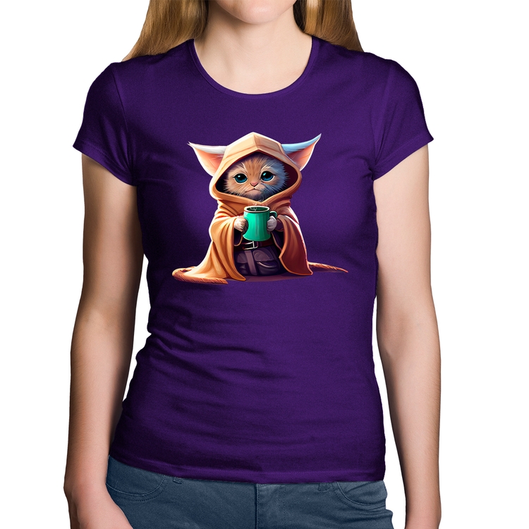 Baby Look Algodão Gato Jedi - Roxa