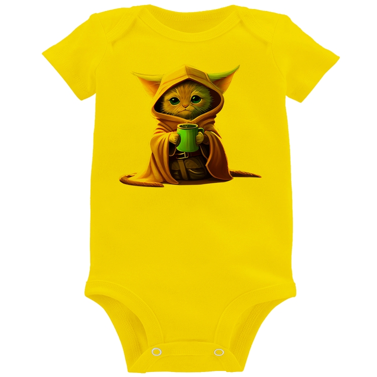 Body Bebê Gato Jedi - Amarelo