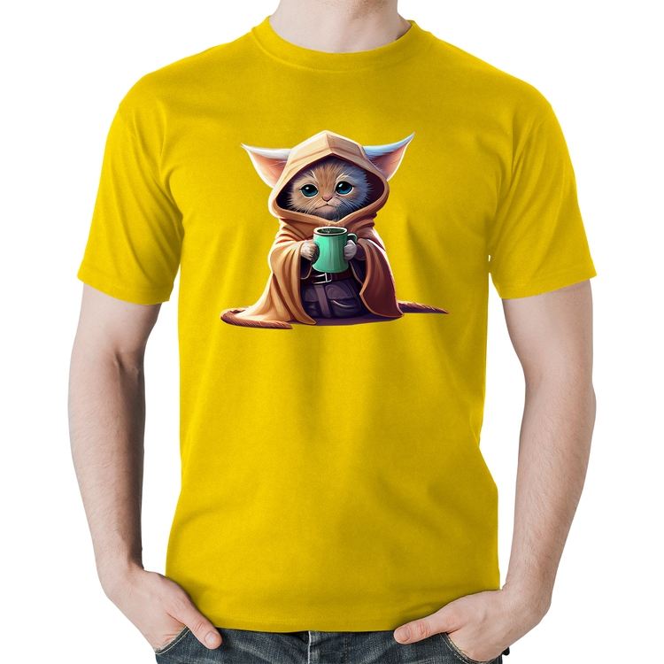 Camiseta Algodão Gato Jedi - Amarela