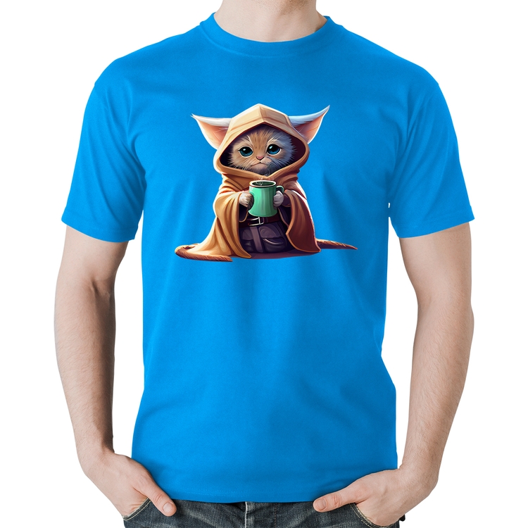 Camiseta Algodão Gato Jedi - Azul