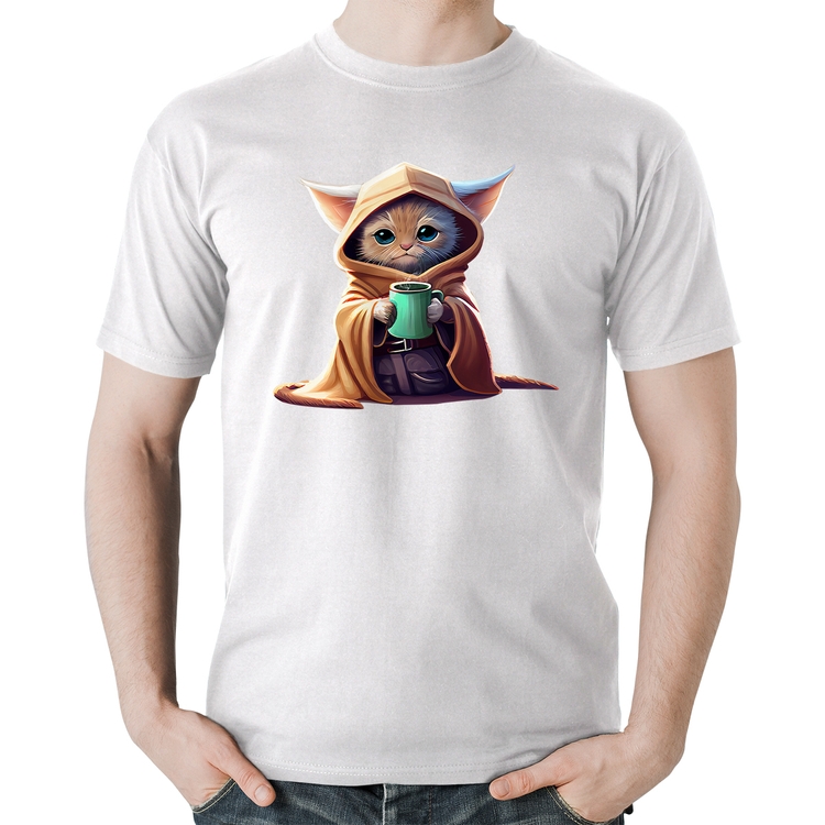 Camiseta Algodão Gato Jedi - Branca