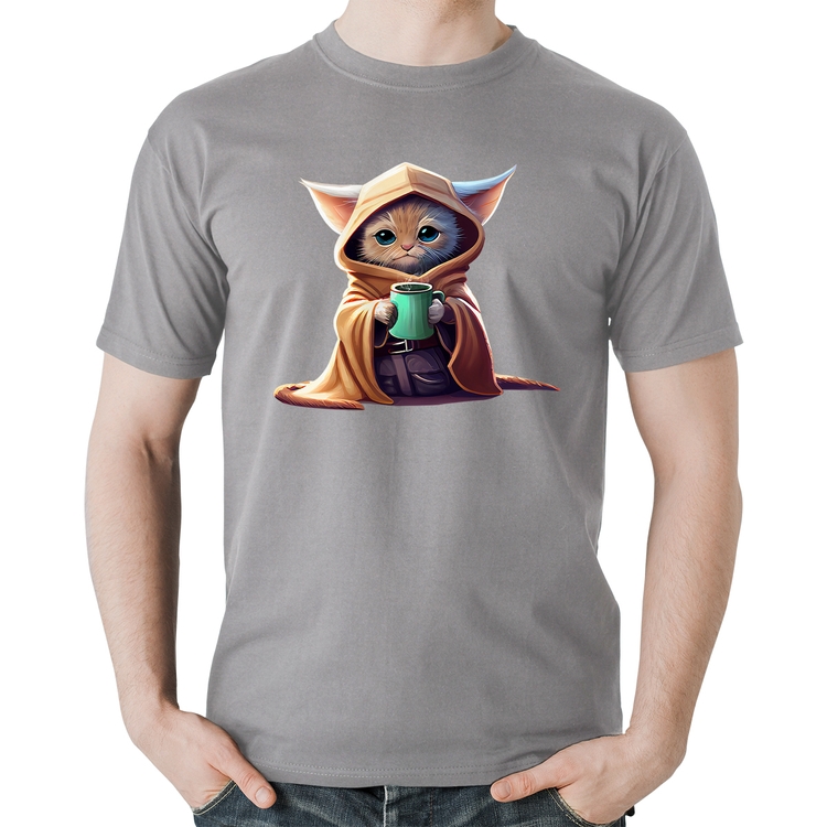 Camiseta Algodão Gato Jedi - Cinza