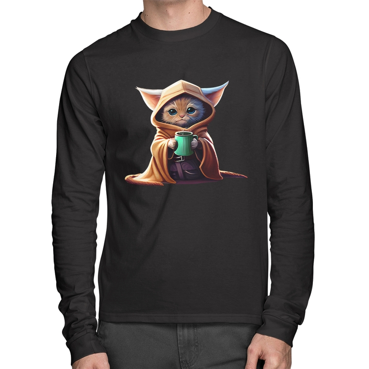 Camiseta Algodão Gato Jedi Manga Longa