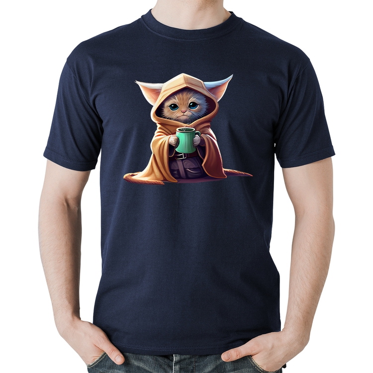 Camiseta Algodão Gato Jedi - Marinho