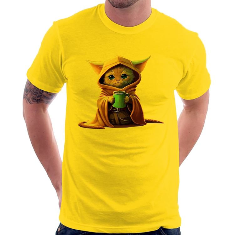 Camiseta Gato Jedi - Amarela