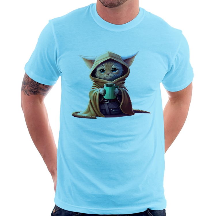 Camiseta Gato Jedi - Azul Bebê
