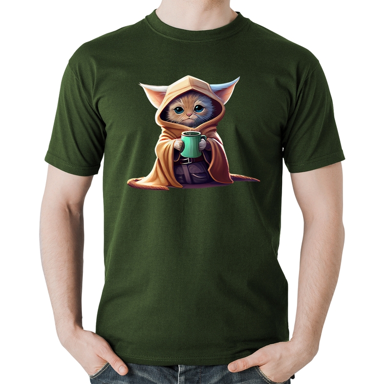 Camiseta Algodão Gato Jedi - Musgo