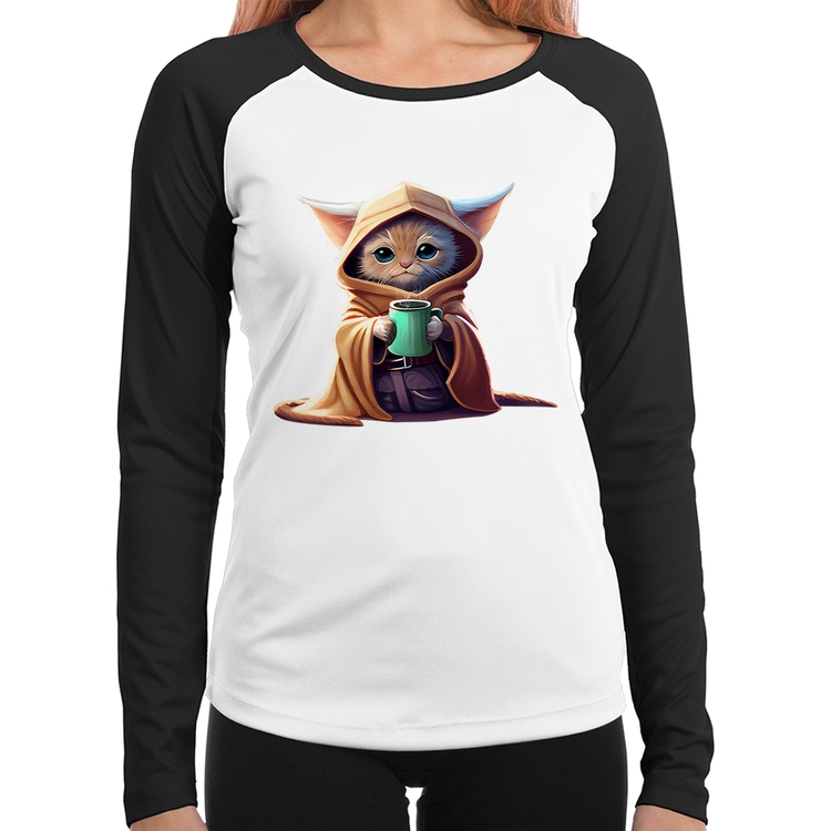 Baby Look Raglan Gato Jedi Manga Longa