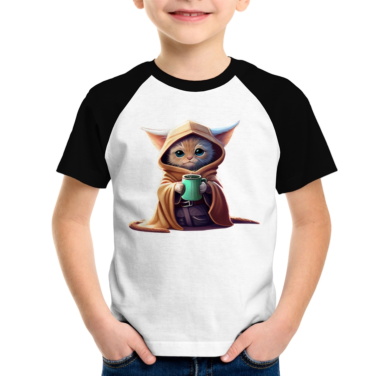 Camiseta Raglan Infantil Gato Jedi
