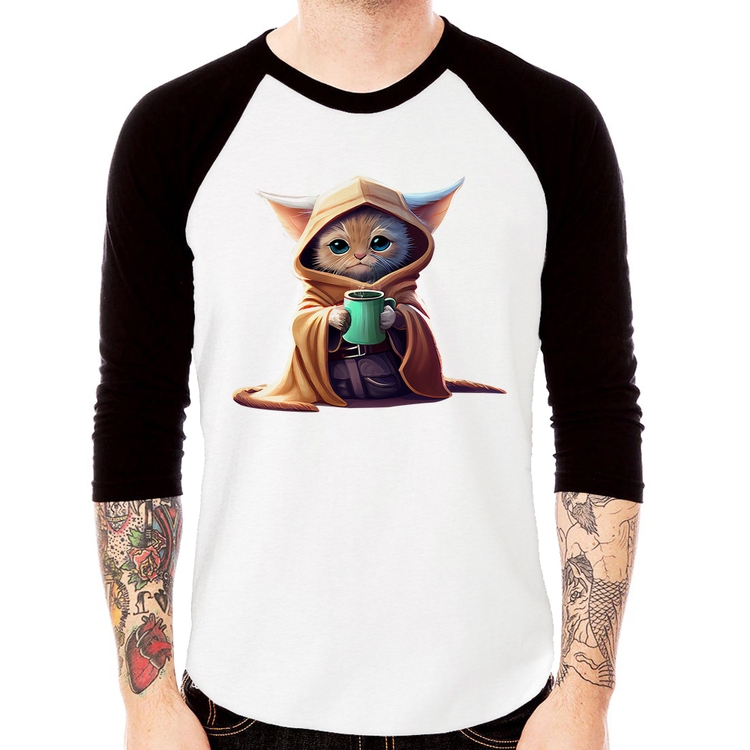 Camiseta Raglan Gato Jedi Manga 3/4