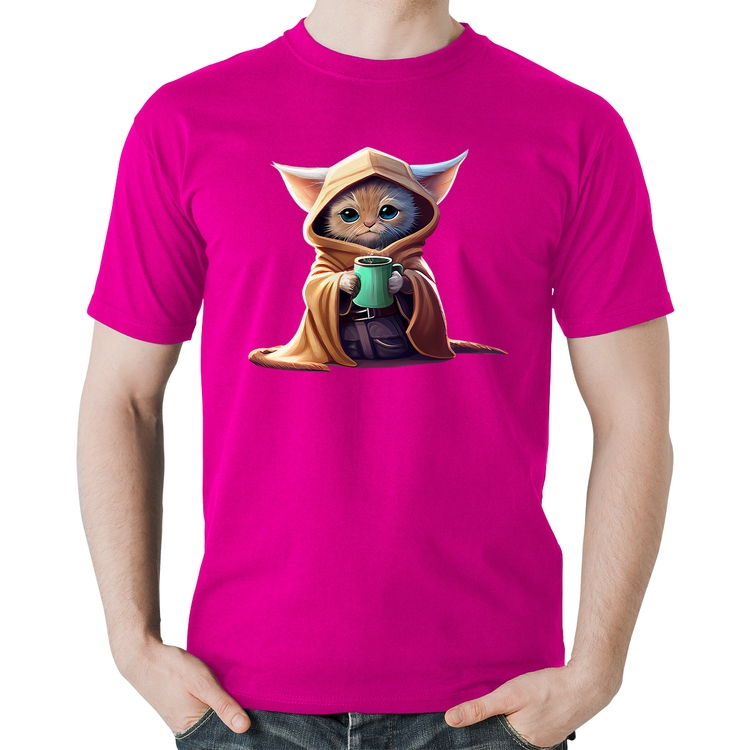 Camiseta Algodão Gato Jedi - Rosa