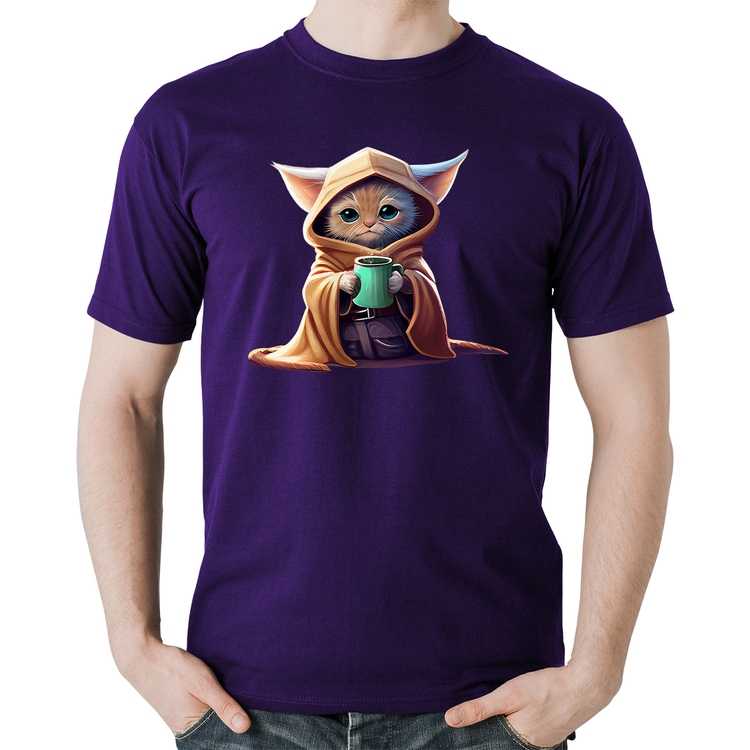 Camiseta Algodão Gato Jedi - Roxa
