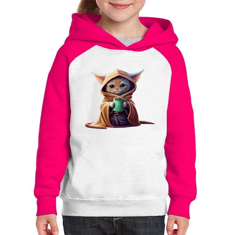 Moletom Infantil Gato Jedi - Branco/Rosa