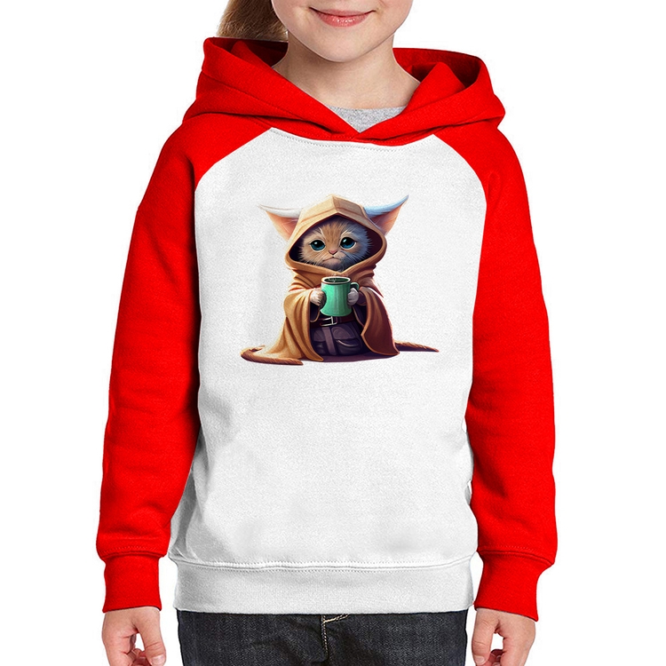Moletom Infantil Gato Jedi - Branco/Vermelho