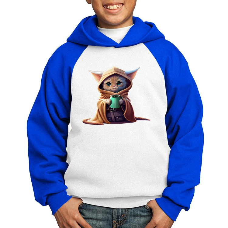 Moletom Infantil Gato Jedi - Branco/Azul
