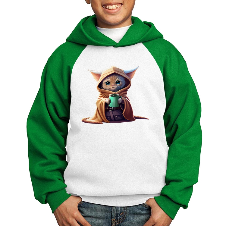 Moletom Infantil Gato Jedi - Branco/Verde