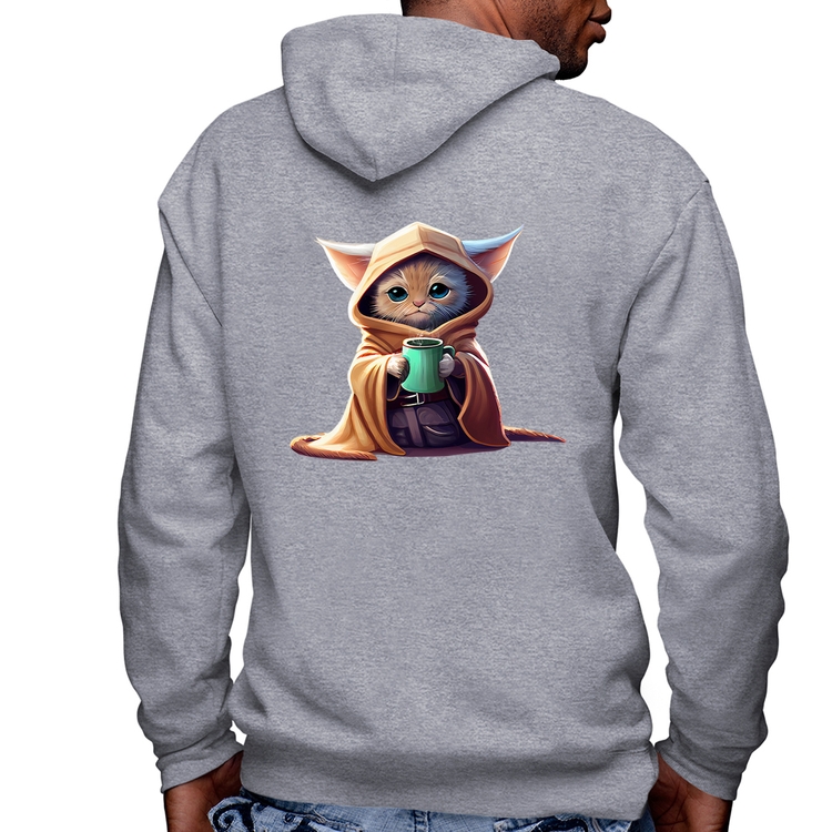Blusa Moletom Gato Jedi Masculina com Capuz e Zíper - Mescla