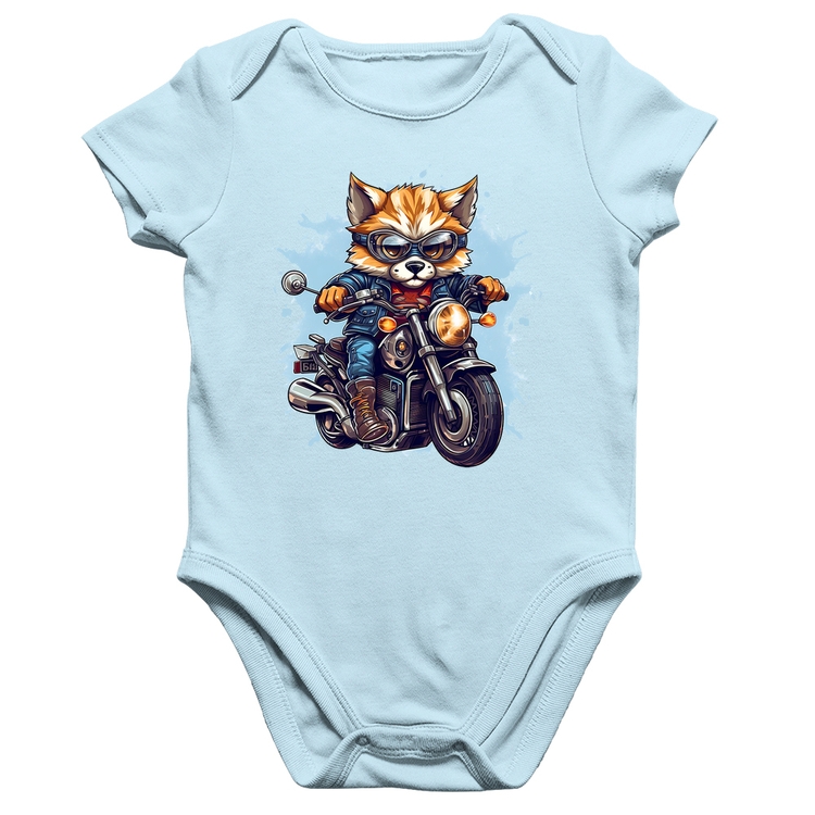 Body Bebê Algodão Motoqueiro Raposa - Azul Bebê