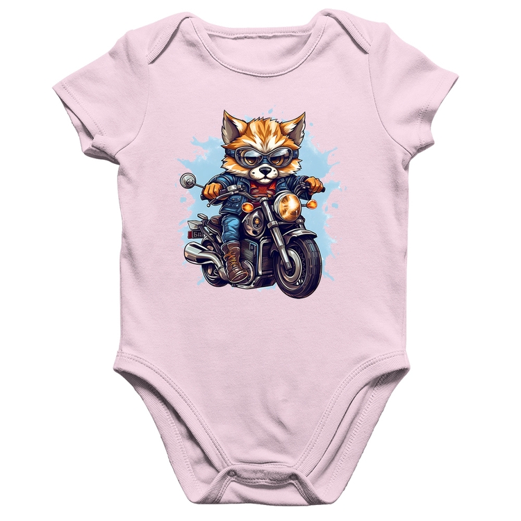 Body Bebê Algodão Motoqueiro Raposa - Rosa Bebê